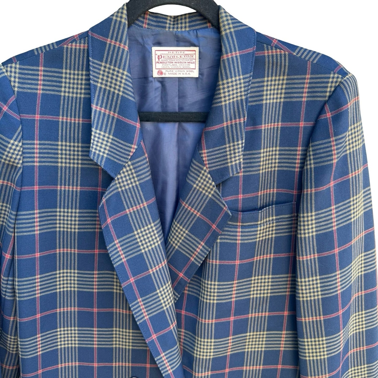 Pendleton Vintage 80s 90s Plaid 100% Virgin Wool Preppy Double Breasted Blazer