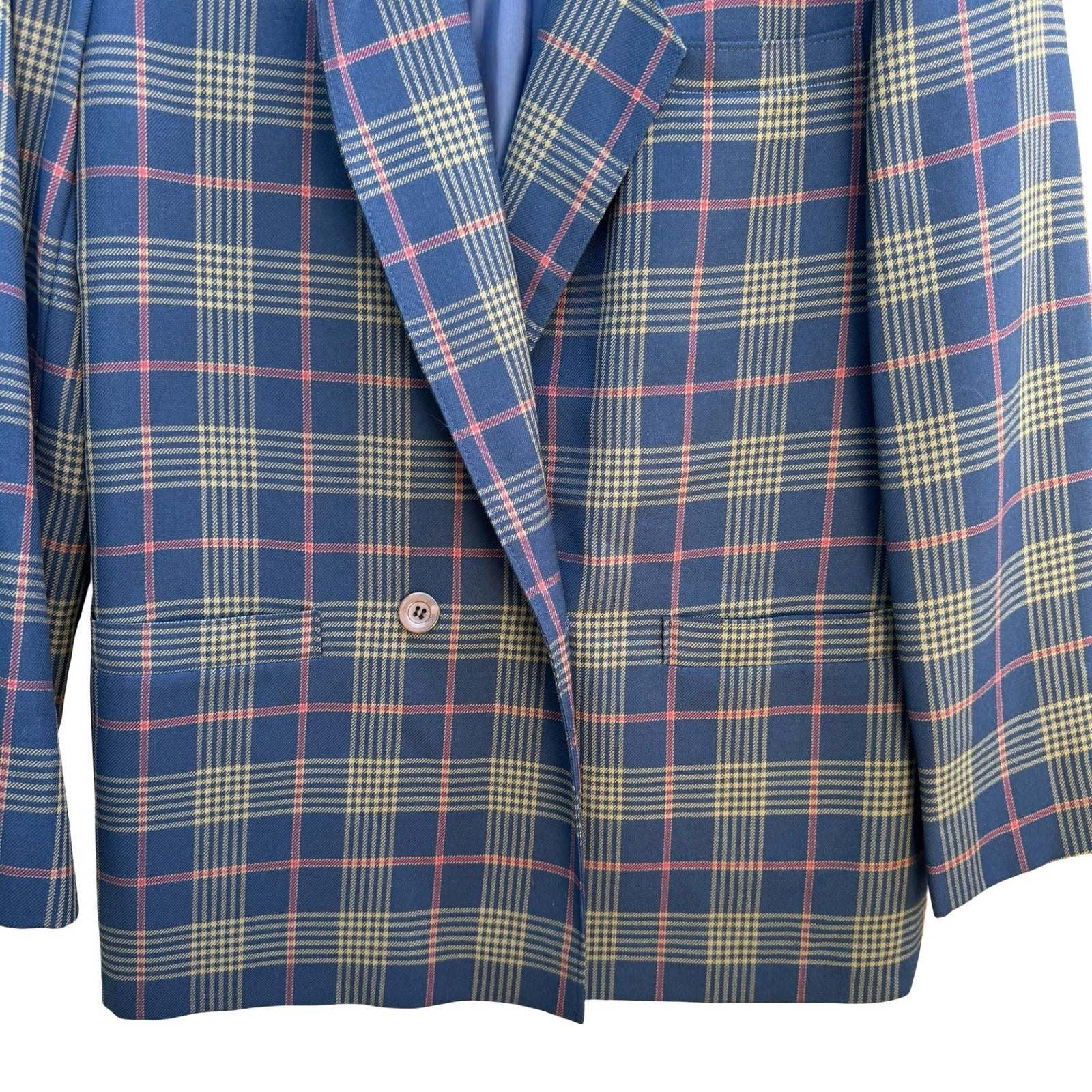 Pendleton Vintage 80s 90s Plaid 100% Virgin Wool Preppy Double Breasted Blazer