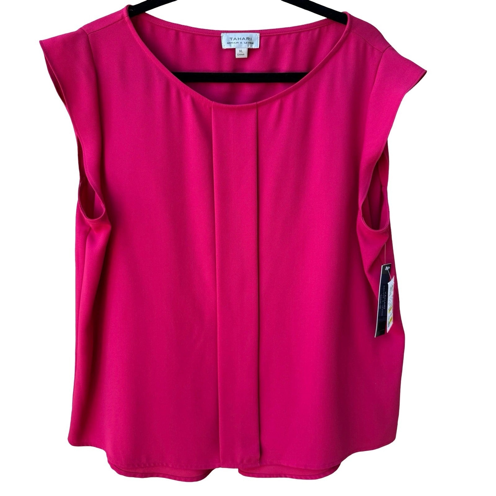 Tahari Arthur S Levine Professional Layering Pink Pleated Workwear Blouse XL NEW