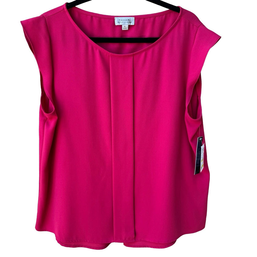 Tahari Arthur S Levine Professional Layering Pink Pleated Workwear Blouse XL NEW