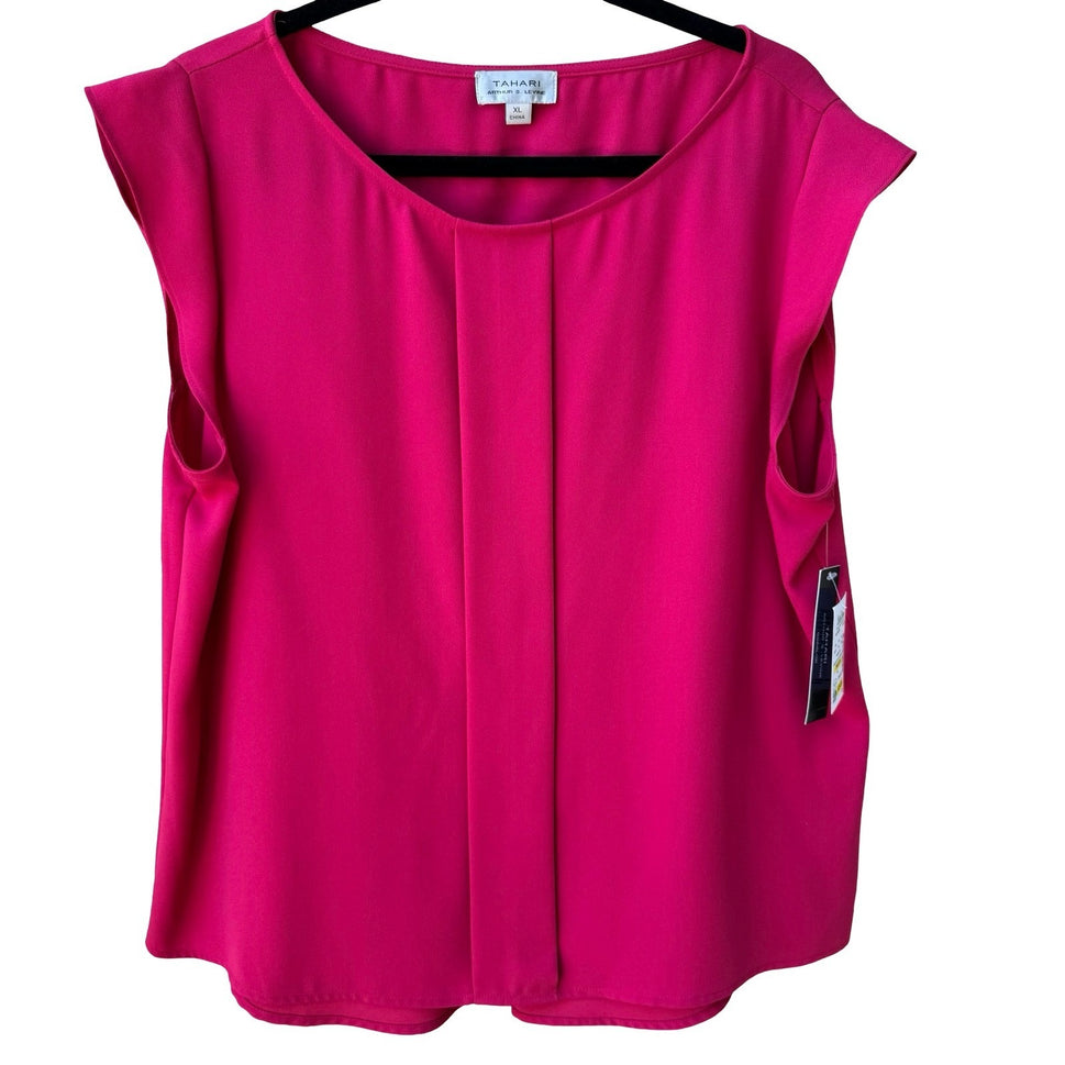 Tahari Arthur S Levine Professional Layering Pink Pleated Workwear Blouse XL NEW