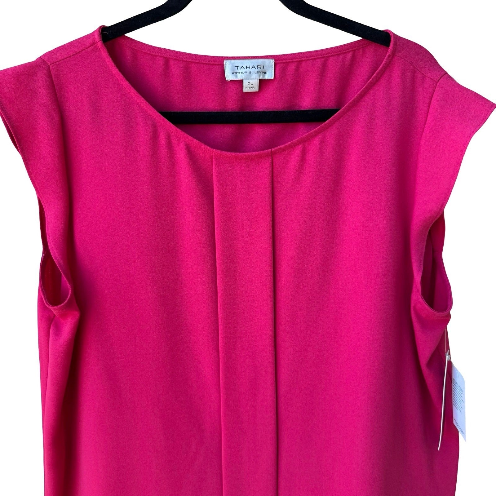 Tahari Arthur S Levine Professional Layering Pink Pleated Workwear Blouse XL NEW