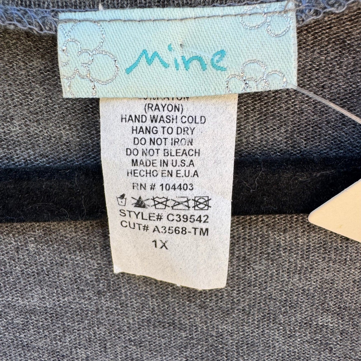 Mine Y2K Eclectic 3/4 Sleeve V-Neck Henley Top Plaid Buttons Gray Womens 1X NEW