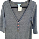 Switch Mine Y2K Eclectic 3/4 Sleeve V-Neck Henley Top Plaid Buttons Gray Womens 1X NEW 3 image