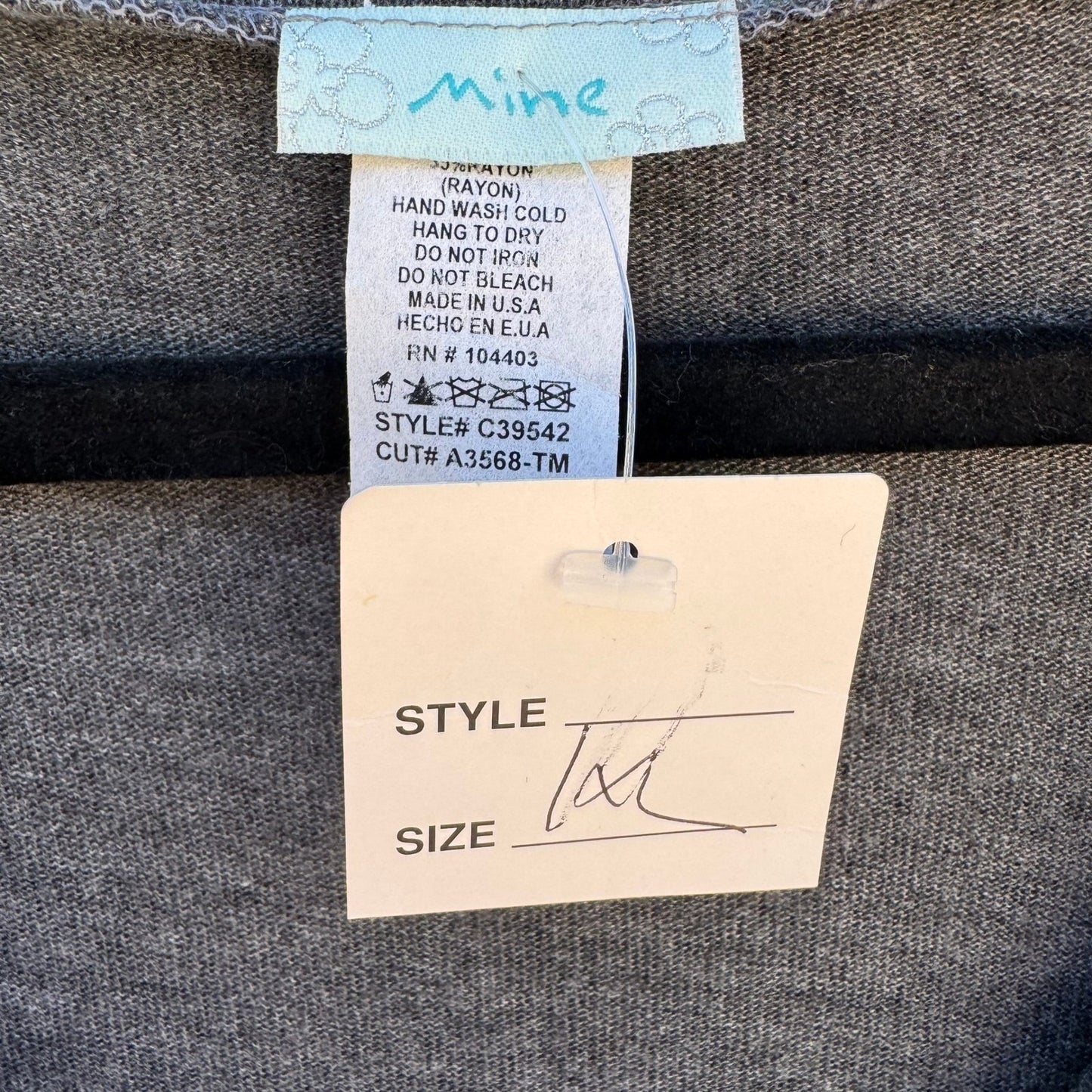Mine Y2K Eclectic 3/4 Sleeve V-Neck Henley Top Plaid Buttons Gray Womens 1X NEW