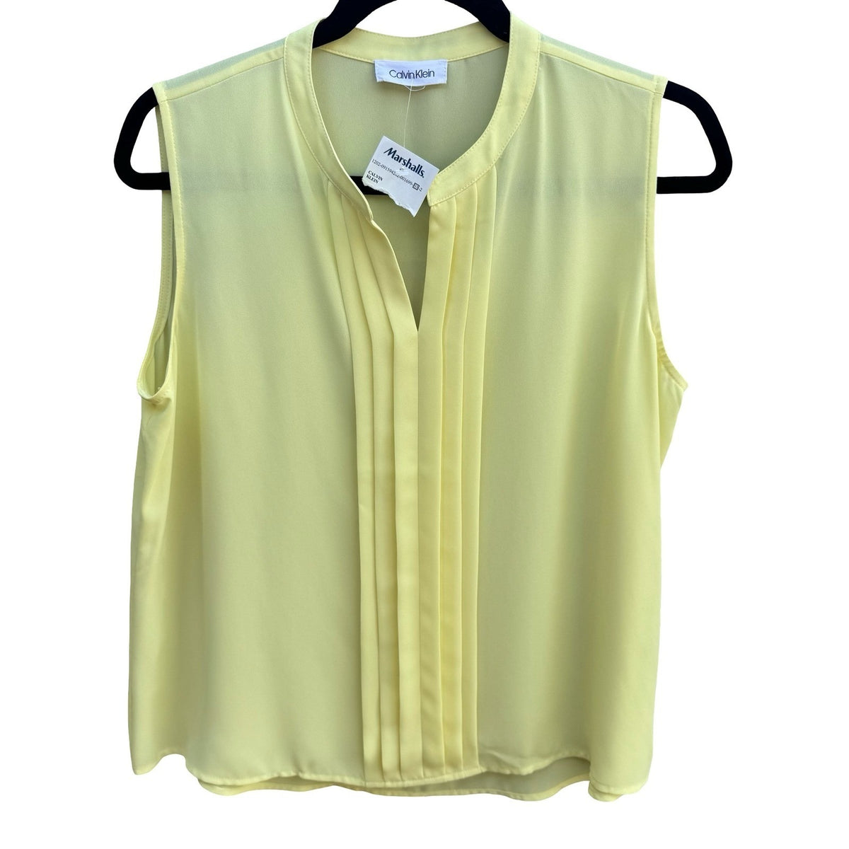 Calvin Klein Minimalist Pleated Professional Sleeveless Blouse Yellow Womens L