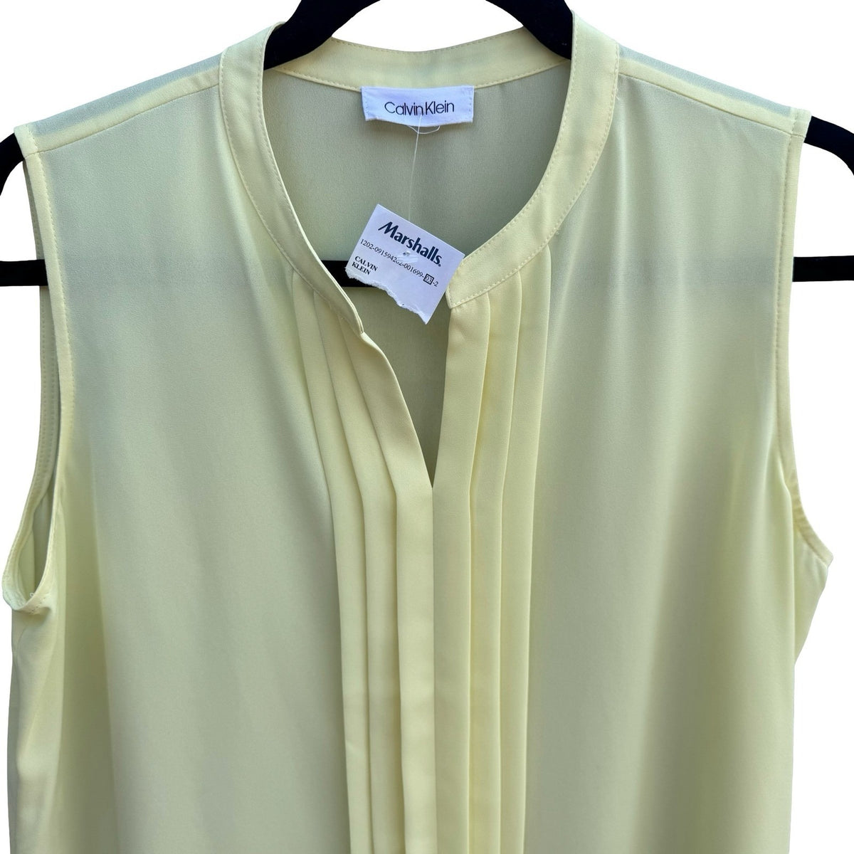 Calvin Klein Minimalist Pleated Professional Sleeveless Blouse Yellow Womens L
