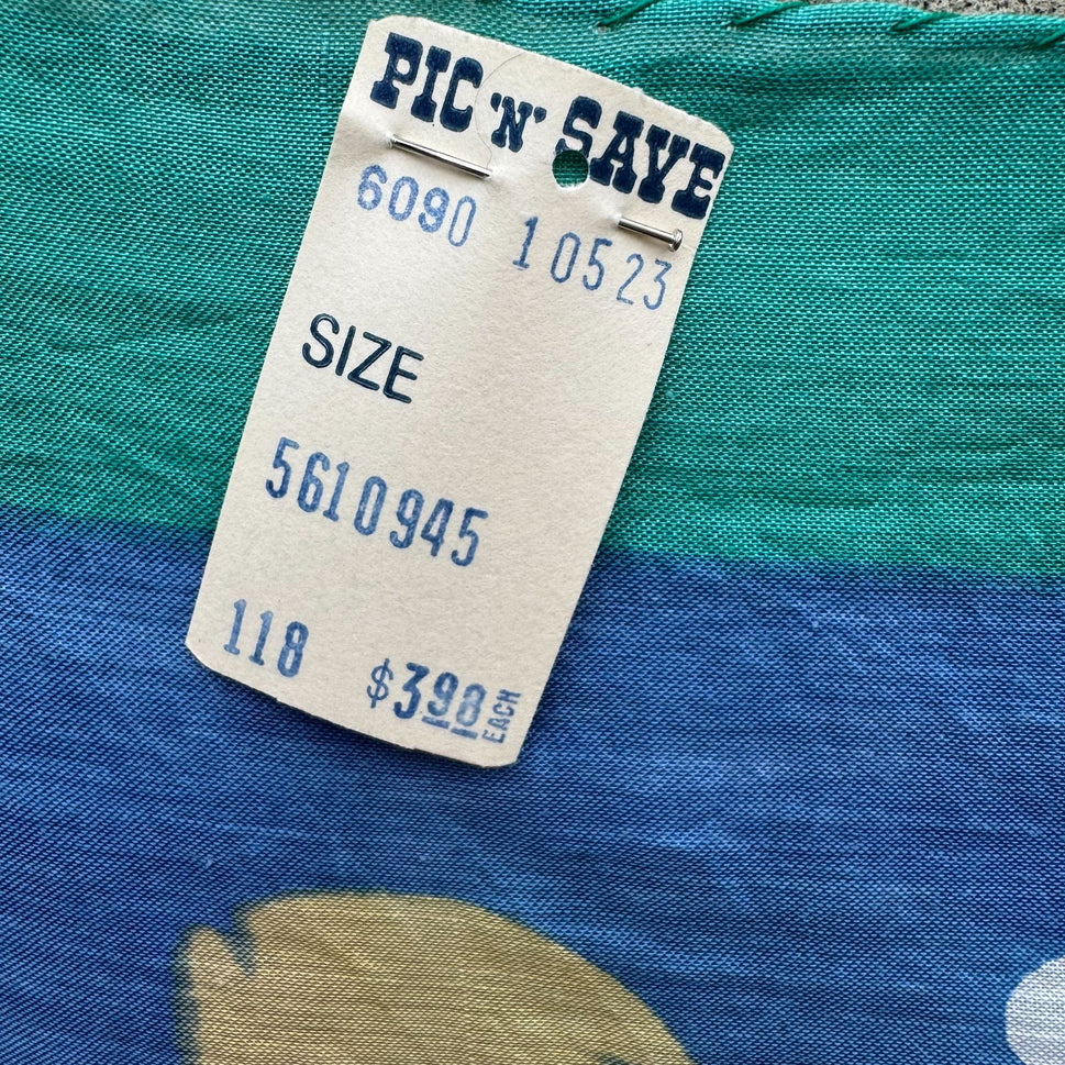 Pic N Save Vintage Hawaiian Square Floral Scarf Bold Yellow Pink Blue Green