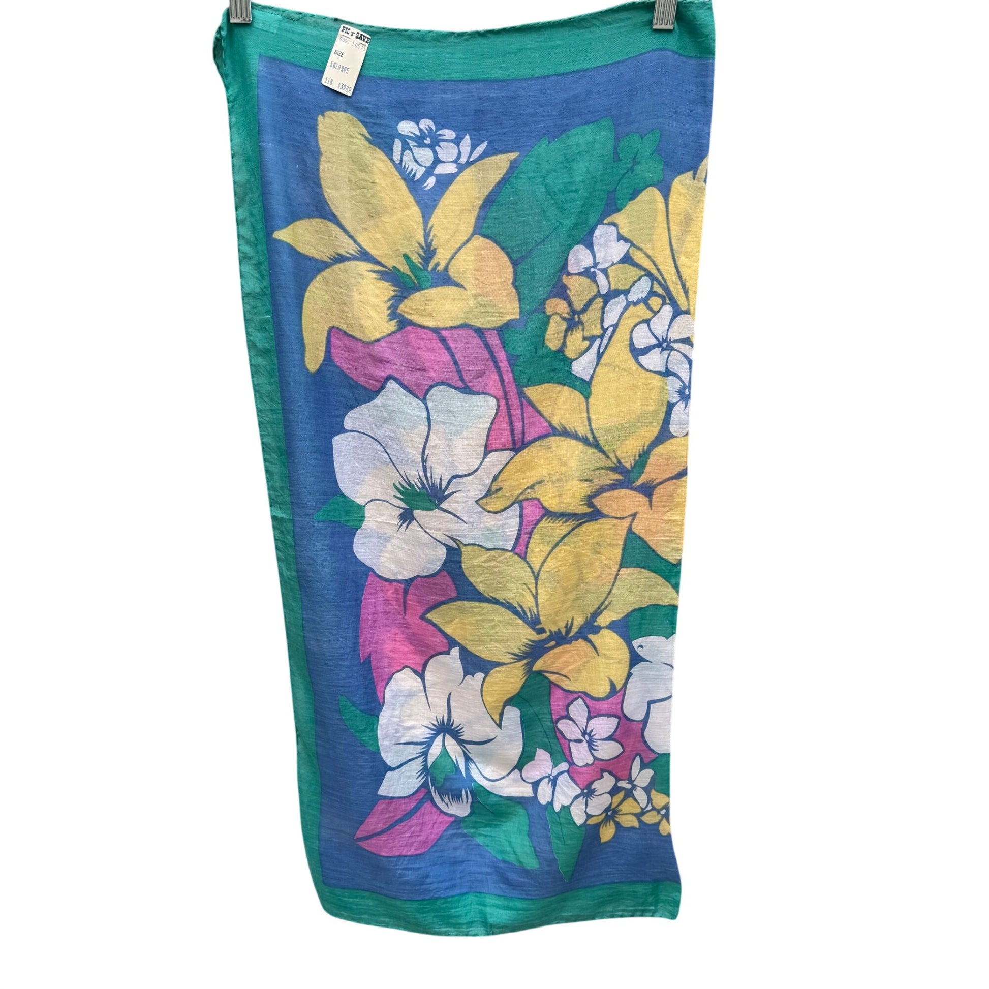 Pic N Save Vintage Hawaiian Square Floral Scarf Bold Yellow Pink Blue Green