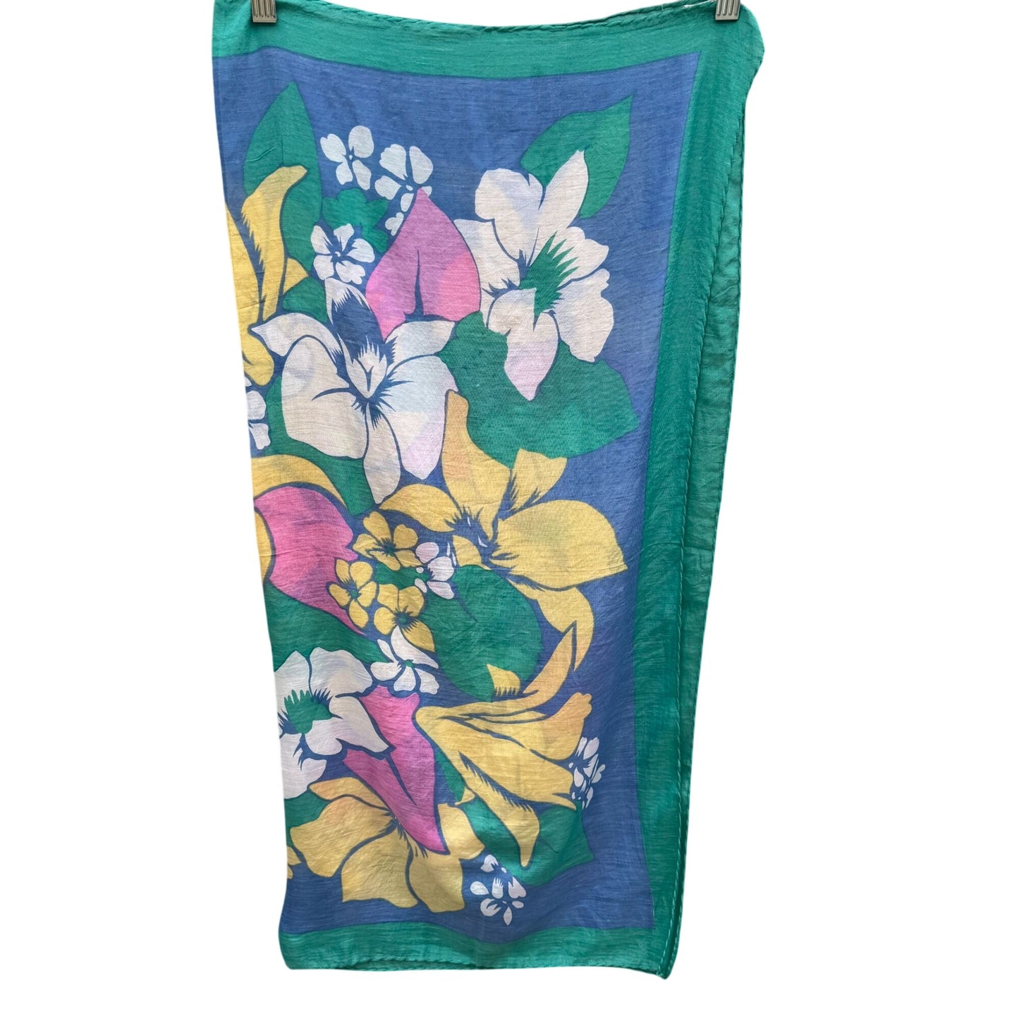 Pic N Save Vintage Hawaiian Square Floral Scarf Bold Yellow Pink Blue Green