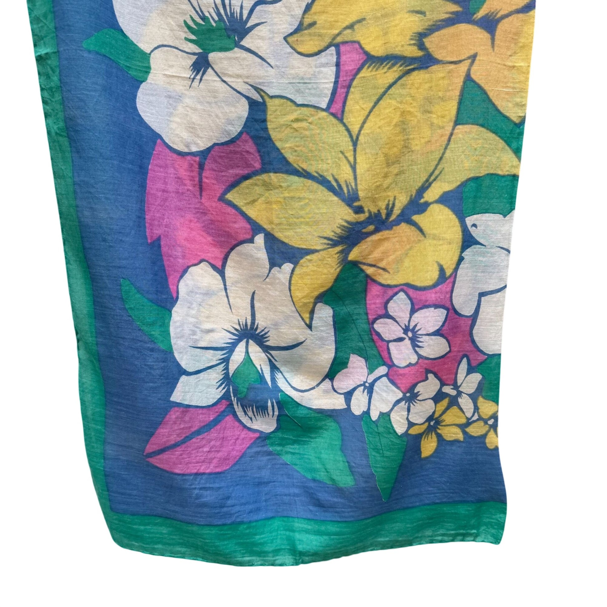 Pic N Save Vintage Hawaiian Square Floral Scarf Bold Yellow Pink Blue Green