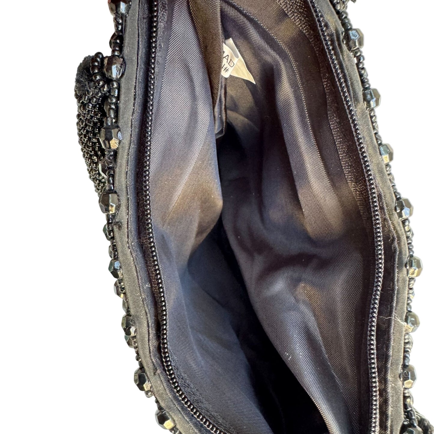 Black Beaded Double Handles & Zipper Closure Miniature Bag Formal Evening Bag