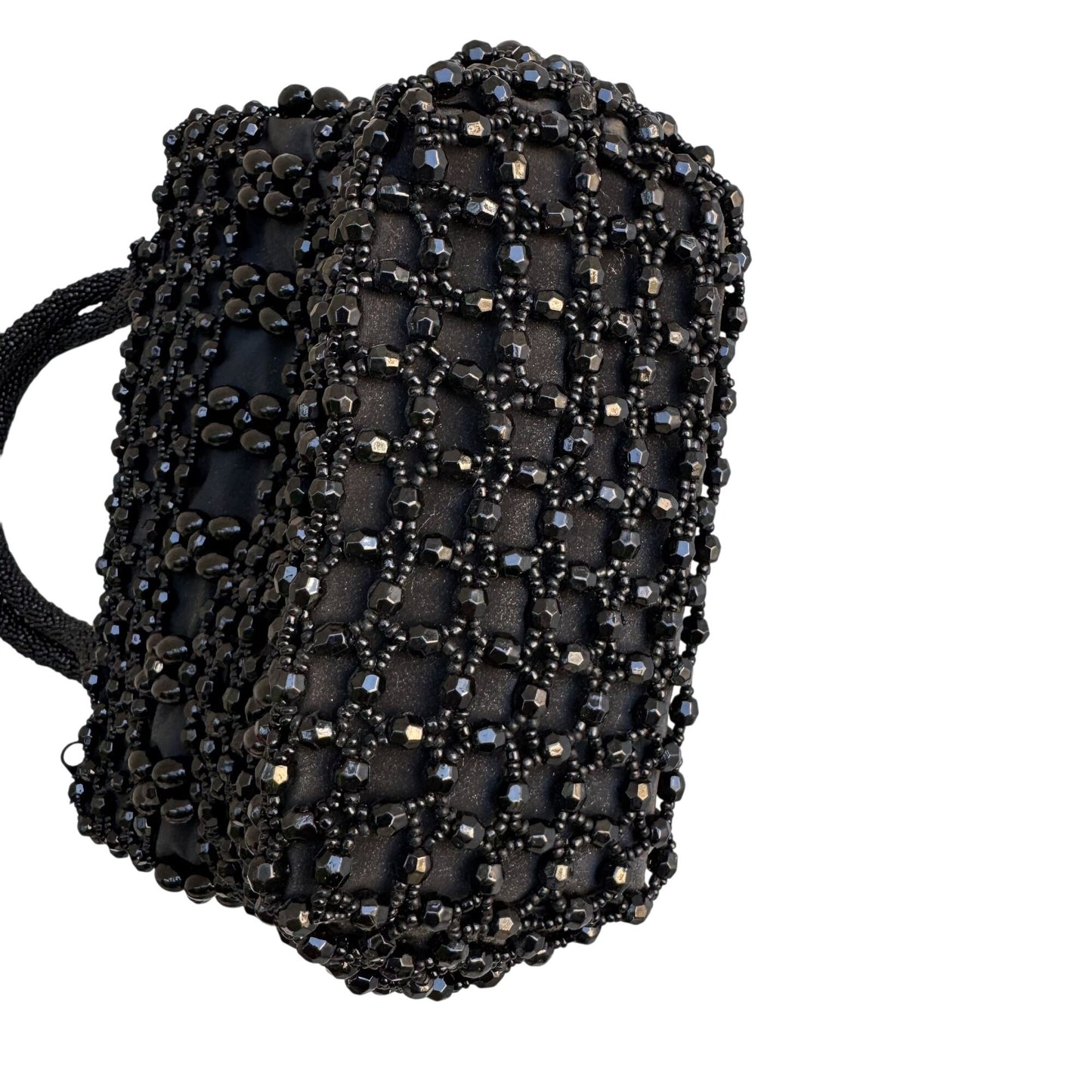 Black Beaded Double Handles & Zipper Closure Miniature Bag Formal Evening Bag