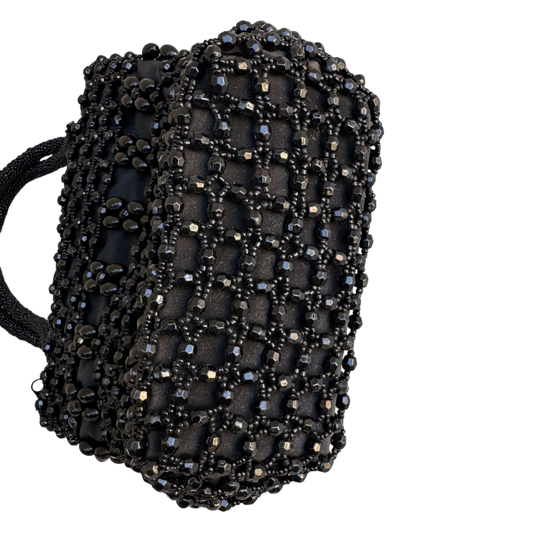 Black Beaded Double Handles & Zipper Closure Miniature Bag Formal Evening Bag