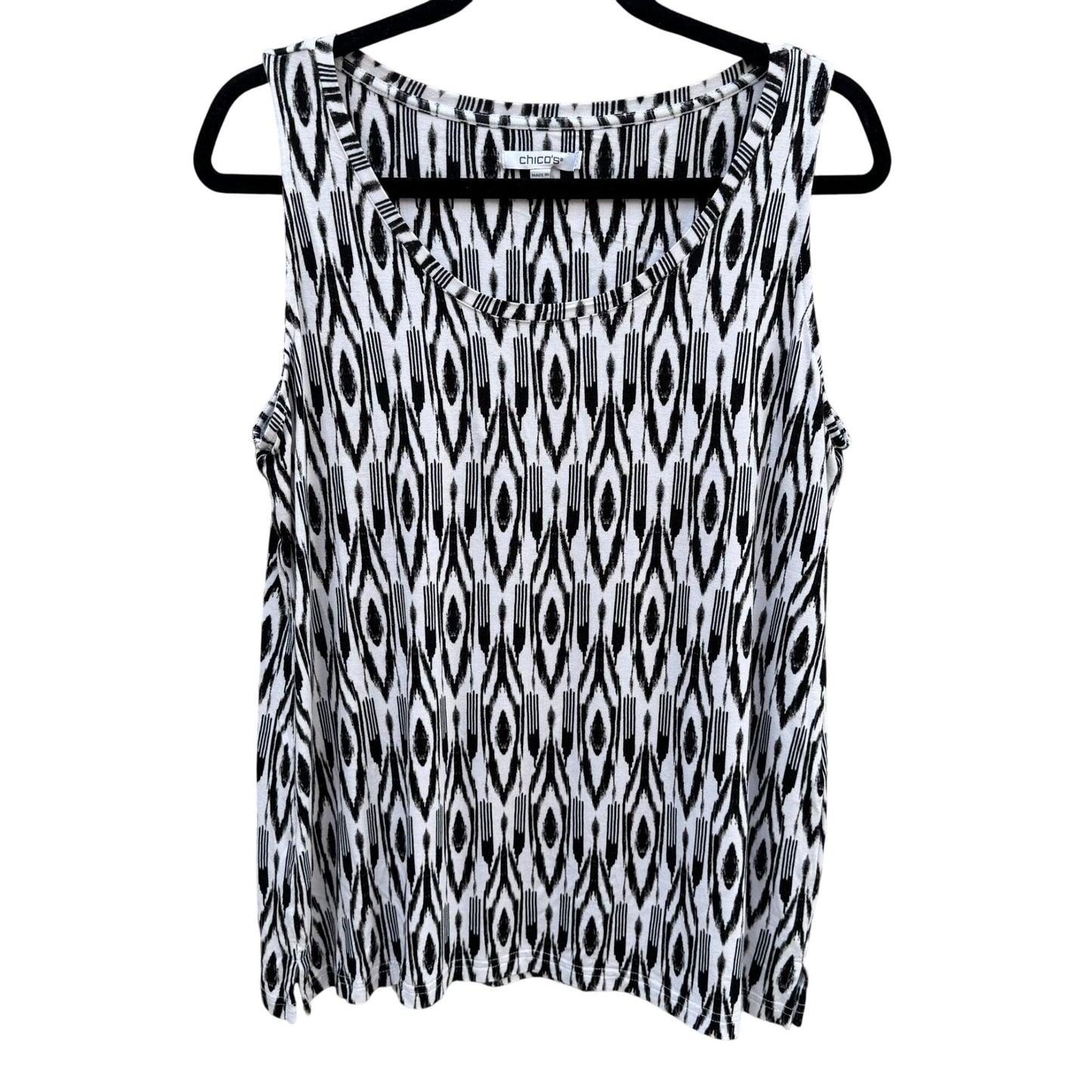 Chicos Womens Black White Tribal Print Sleeveless Tank Top Blouse M Professional
