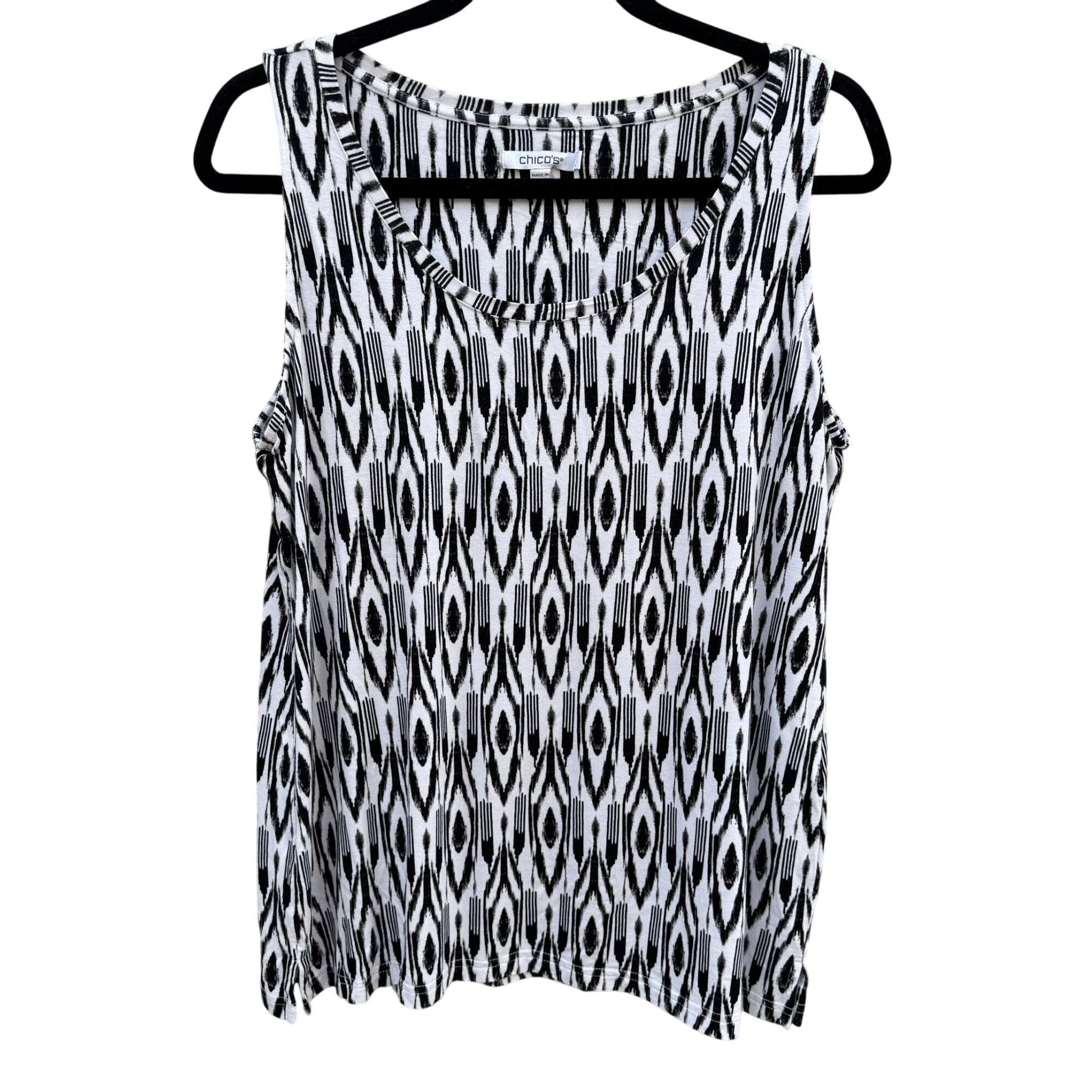 Chicos Womens Black White Tribal Print Sleeveless Tank Top Blouse M Professional
