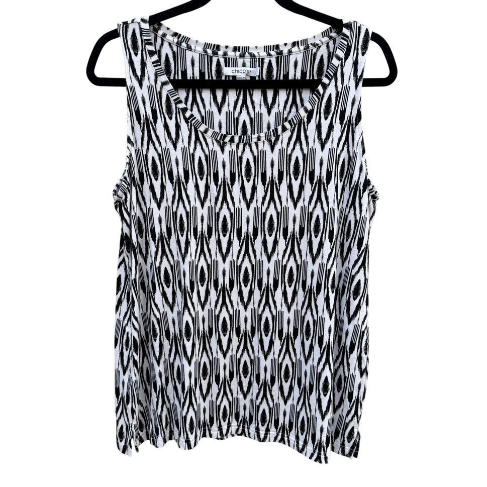 Chicos Womens Black White Tribal Print Sleeveless Tank Top Blouse M Professional