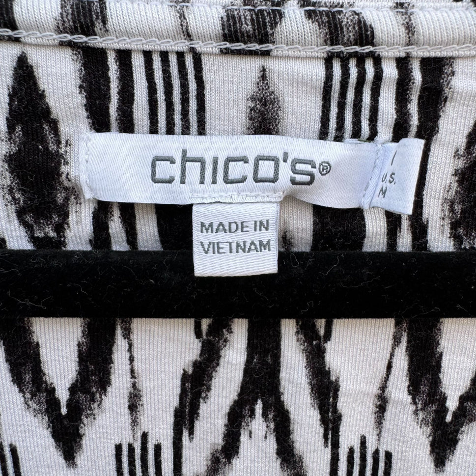 Chicos Womens Black White Tribal Print Sleeveless Tank Top Blouse M Professional