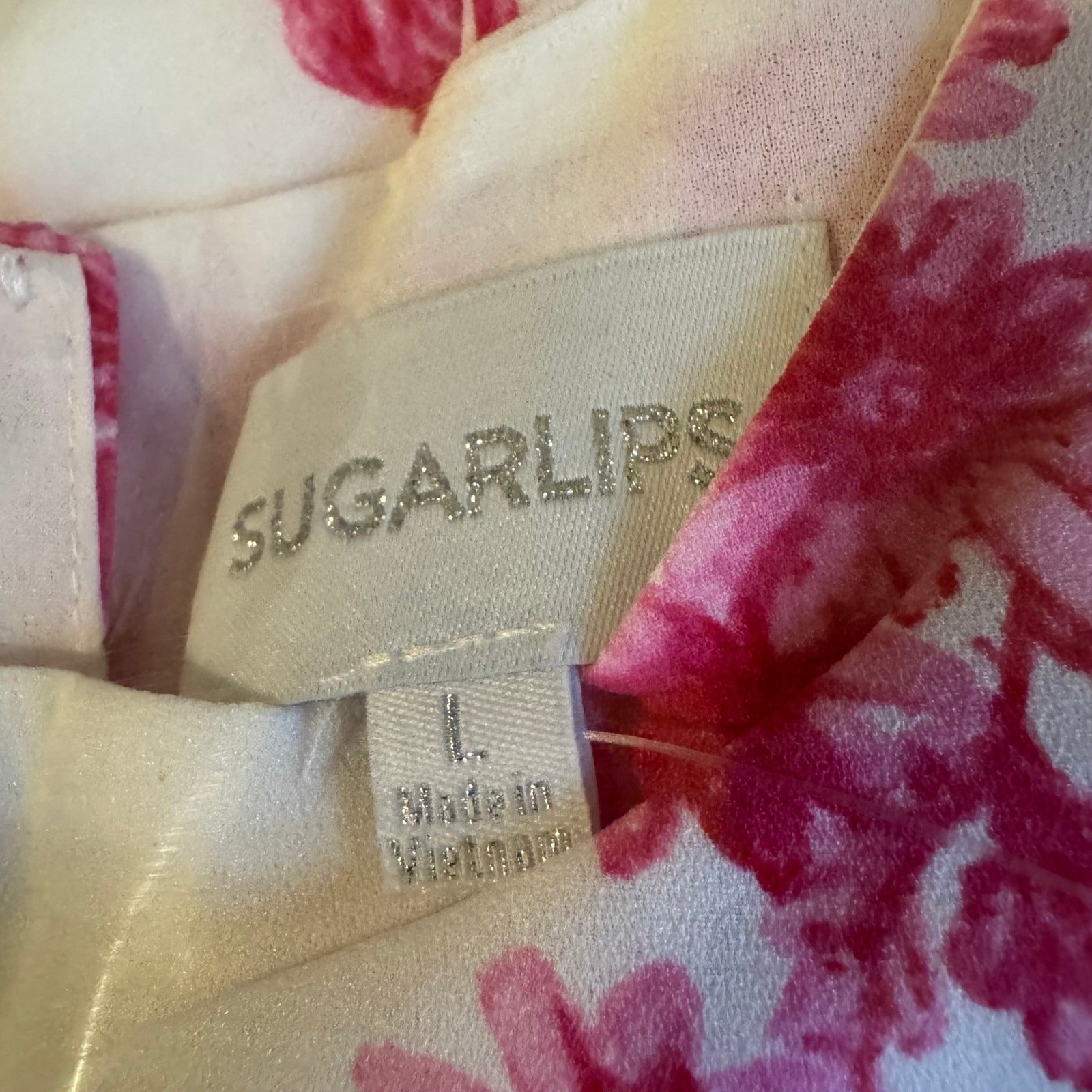 Sugarlips Pink Floral Long Balloon Sleeve Mini Dress White Tie Waist NWT Size L