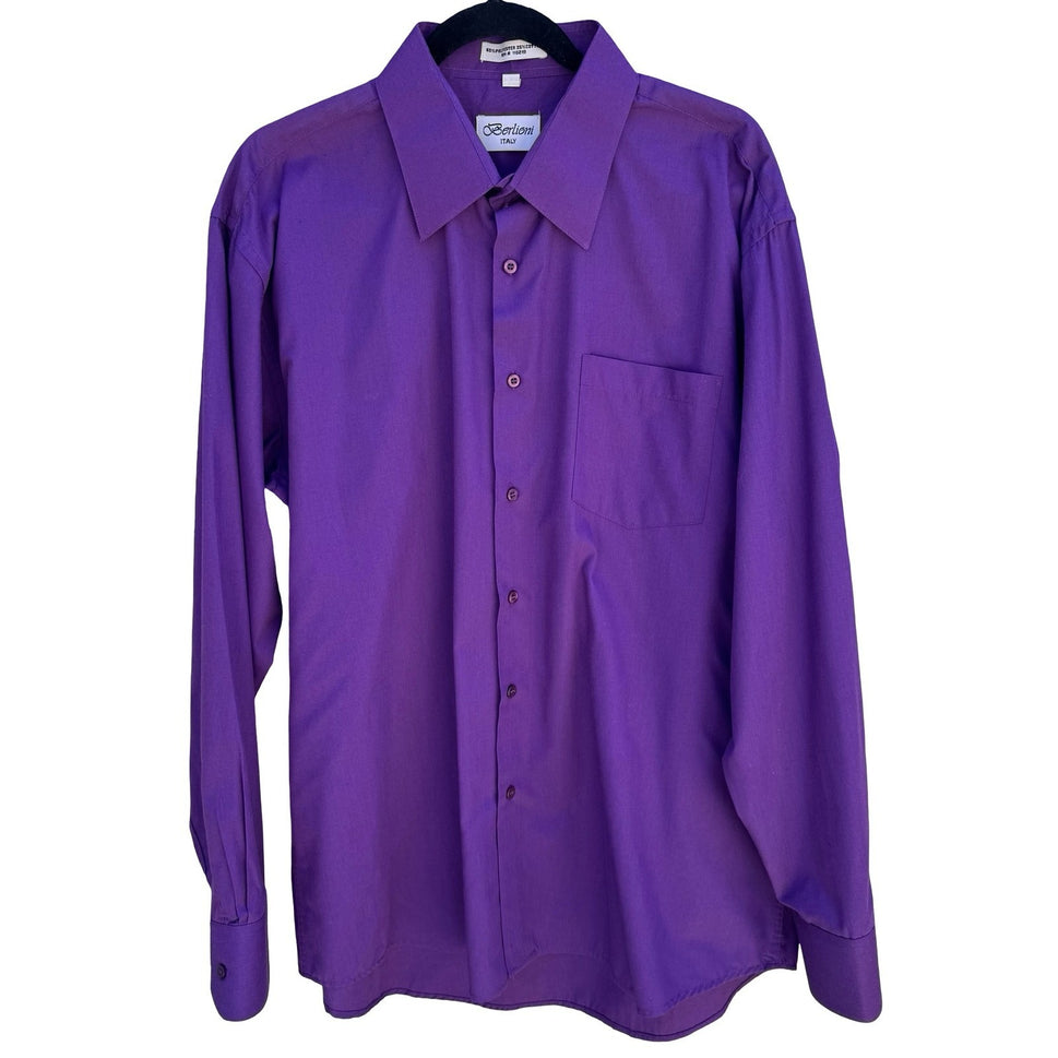 Berlioni Italy Vintage Business Professional Dress Shirt Purple Mens XL Office