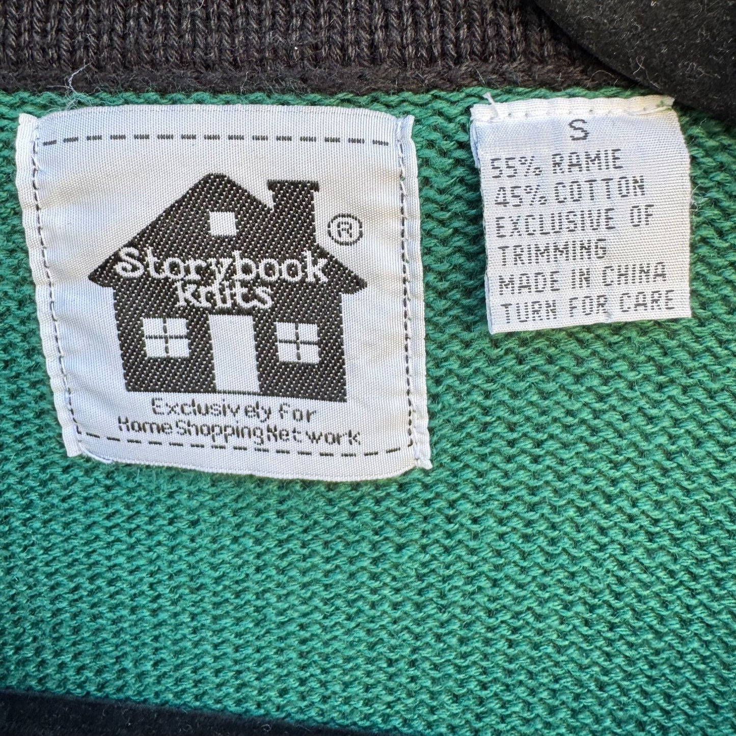 Storybook Knits Vintage Green Knit Cardigan Sweater Sunflower Embroidery Size S