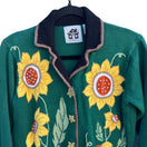 Switch Storybook Knits Vintage Green Knit Cardigan Sweater Sunflower Embroidery Size S 3 image
