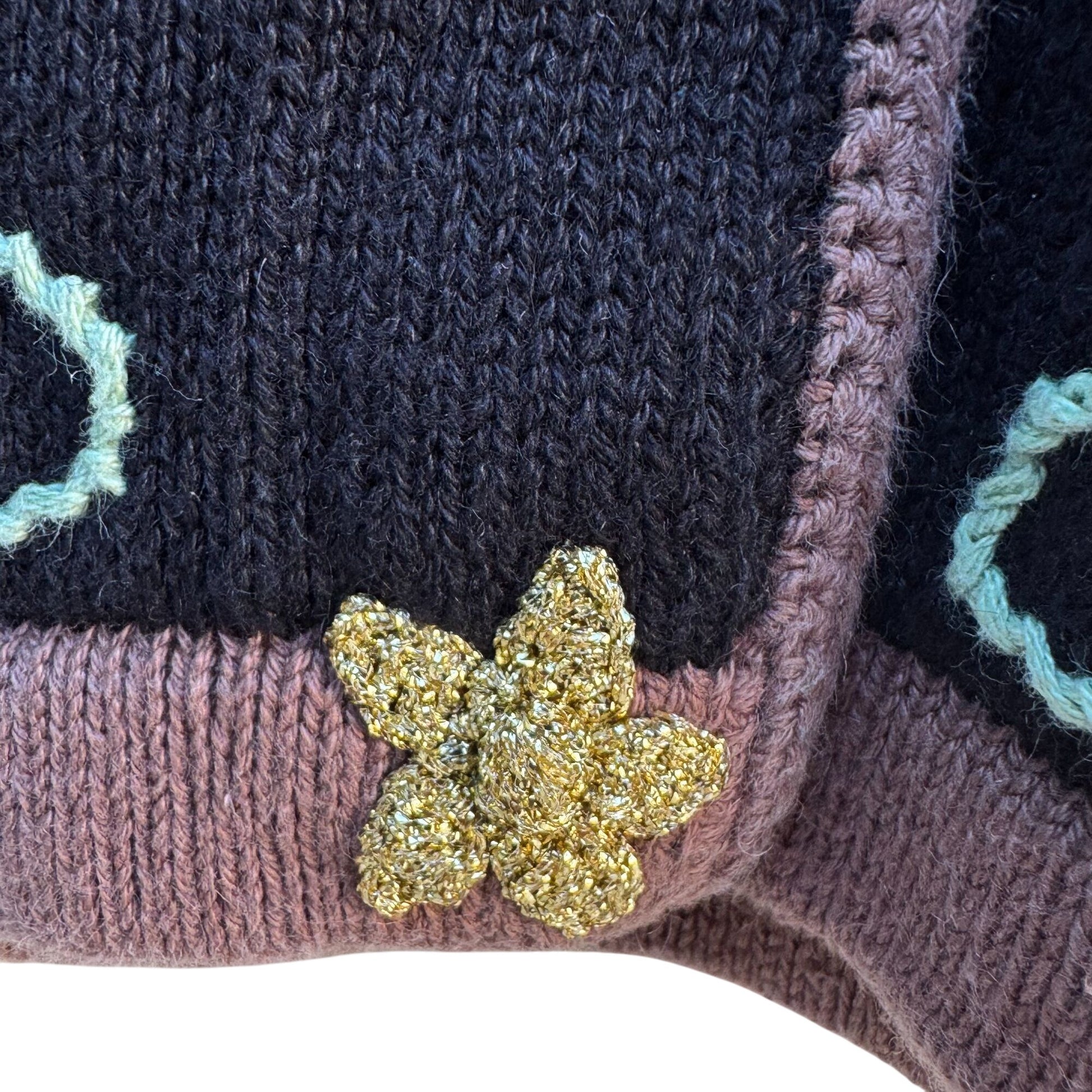 Storybook Knits Vintage Green Knit Cardigan Sweater Sunflower Embroidery Size S