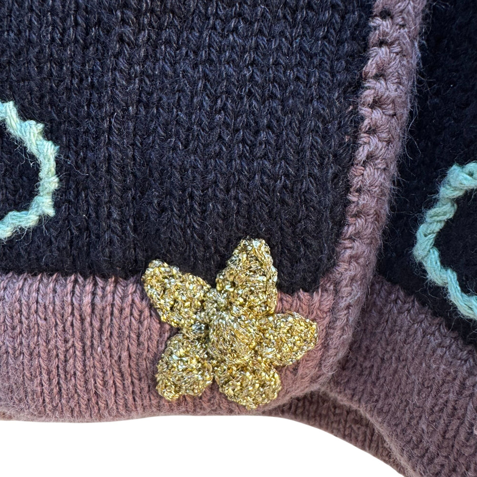 Storybook Knits Vintage Green Knit Cardigan Sweater Sunflower Embroidery Size S