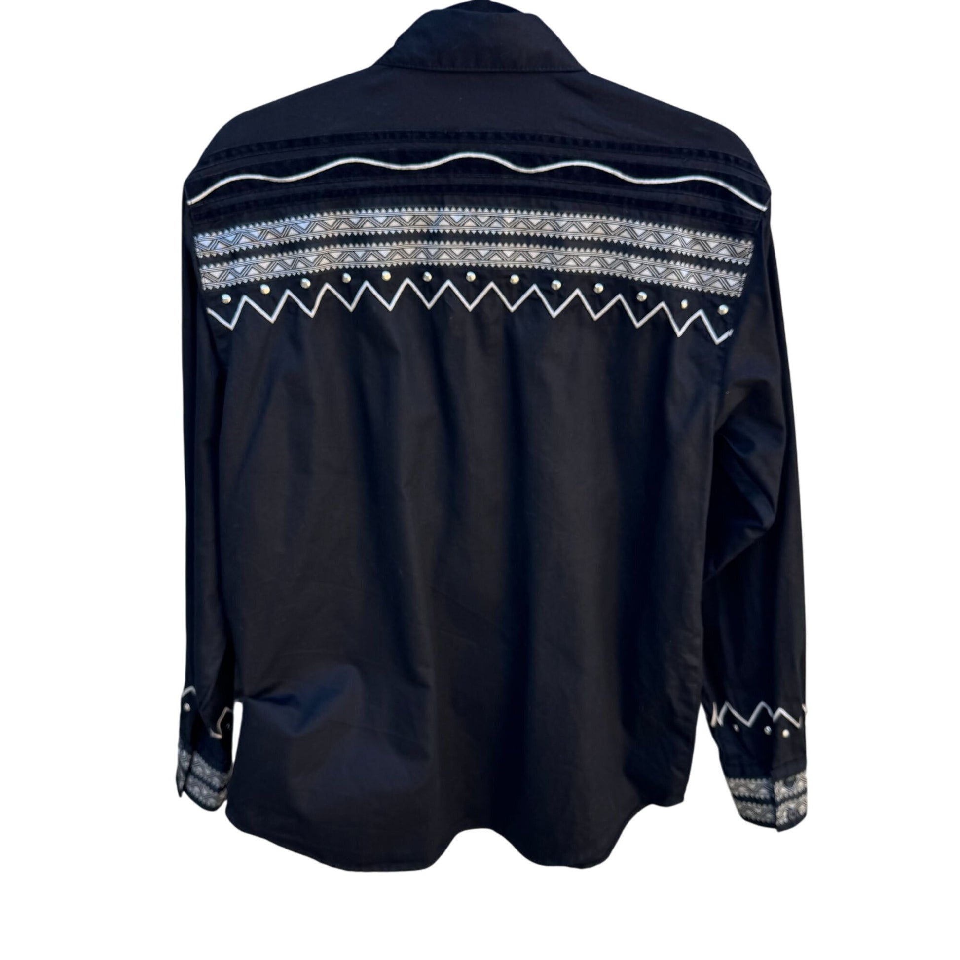Adobe Rose Vintage Western Button-Up Shirt S Black Geometric Embroidery Studs S
