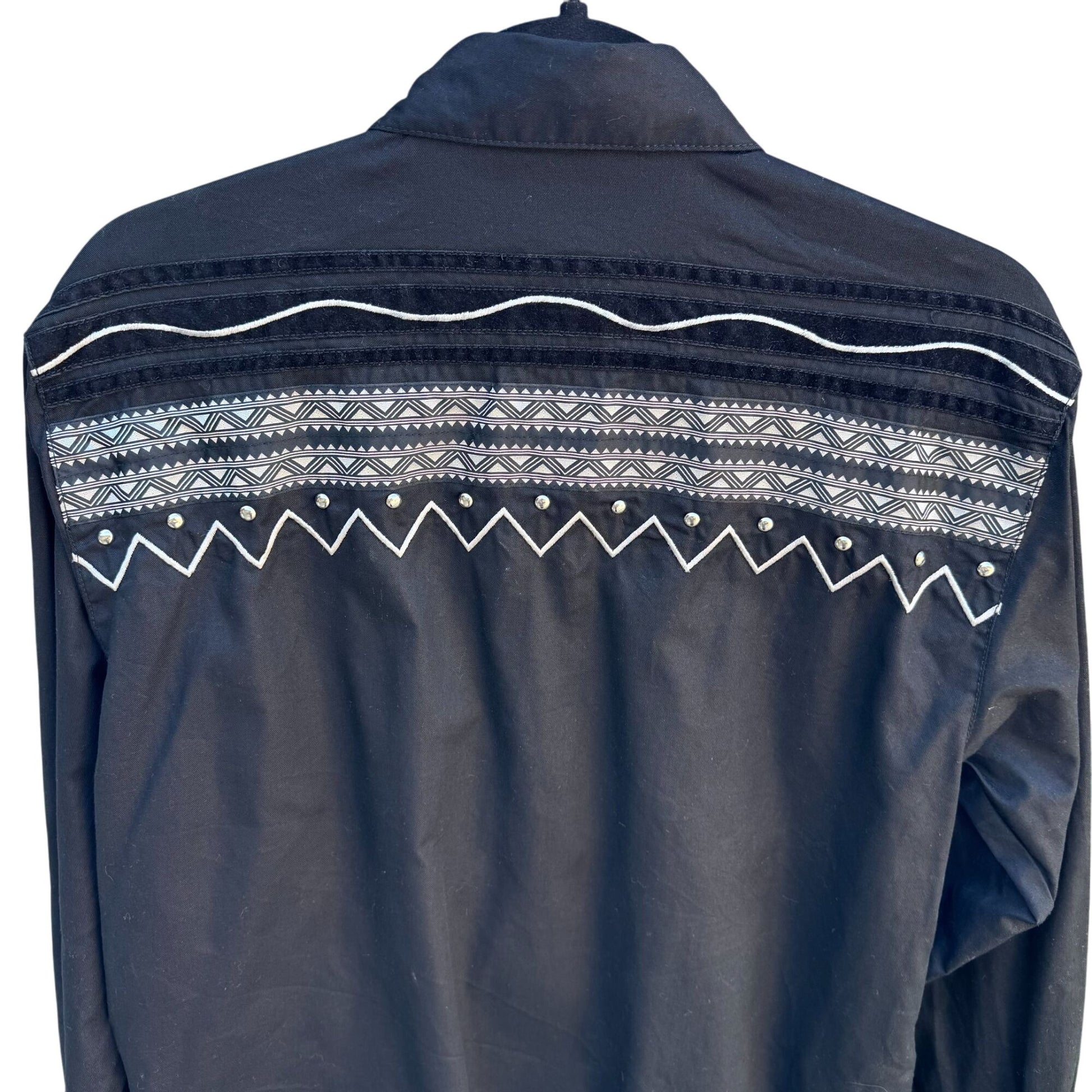 Adobe Rose Vintage Western Button-Up Shirt S Black Geometric Embroidery Studs S