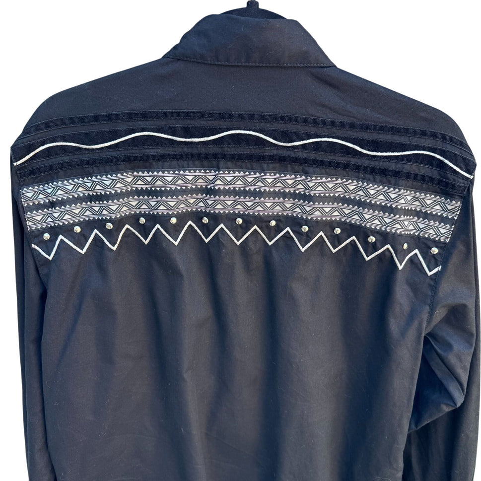 Adobe Rose Vintage Western Button-Up Shirt S Black Geometric Embroidery Studs S