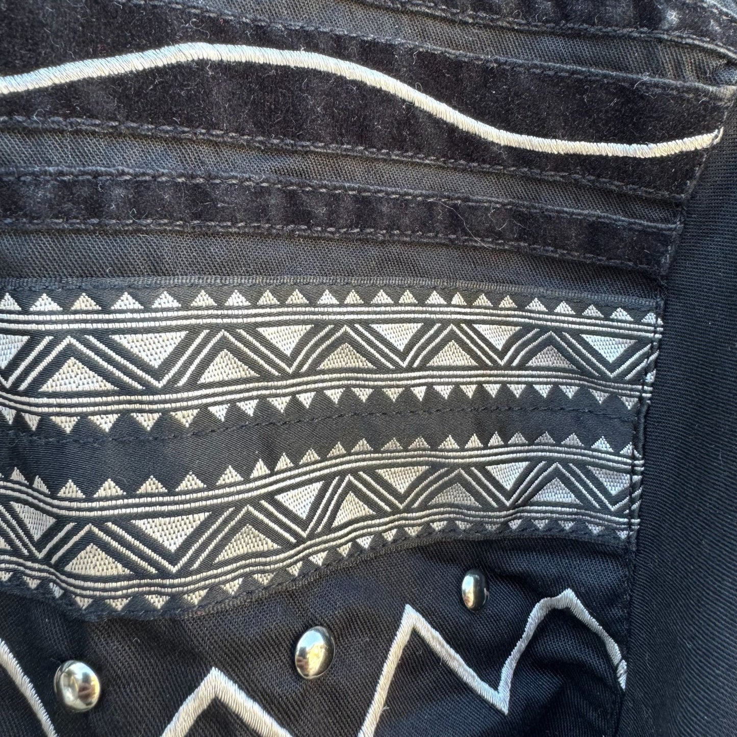 Adobe Rose Vintage Western Button-Up Shirt S Black Geometric Embroidery Studs S