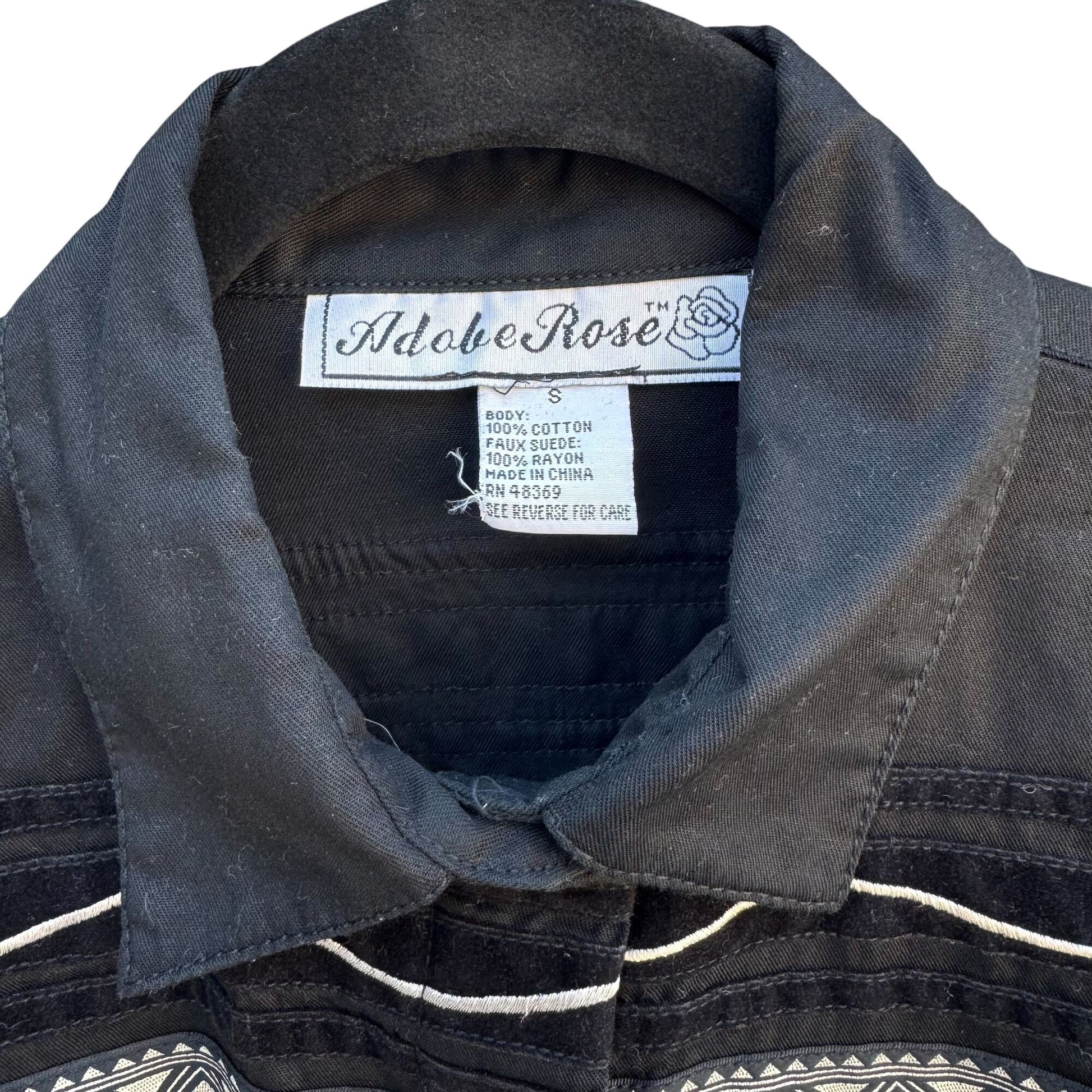 Adobe Rose Vintage Western Button-Up Shirt S Black Geometric Embroidery Studs S