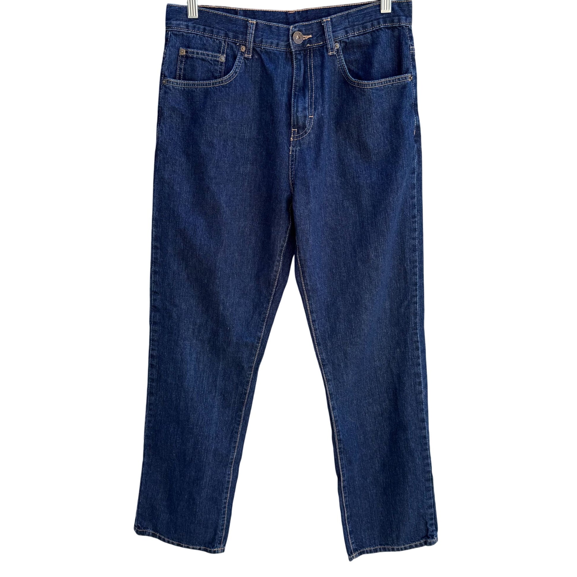 Calvin Klein Mens Dark Wash Relaxed Fit All Cotton Straight Leg Denim Jeans 32x32