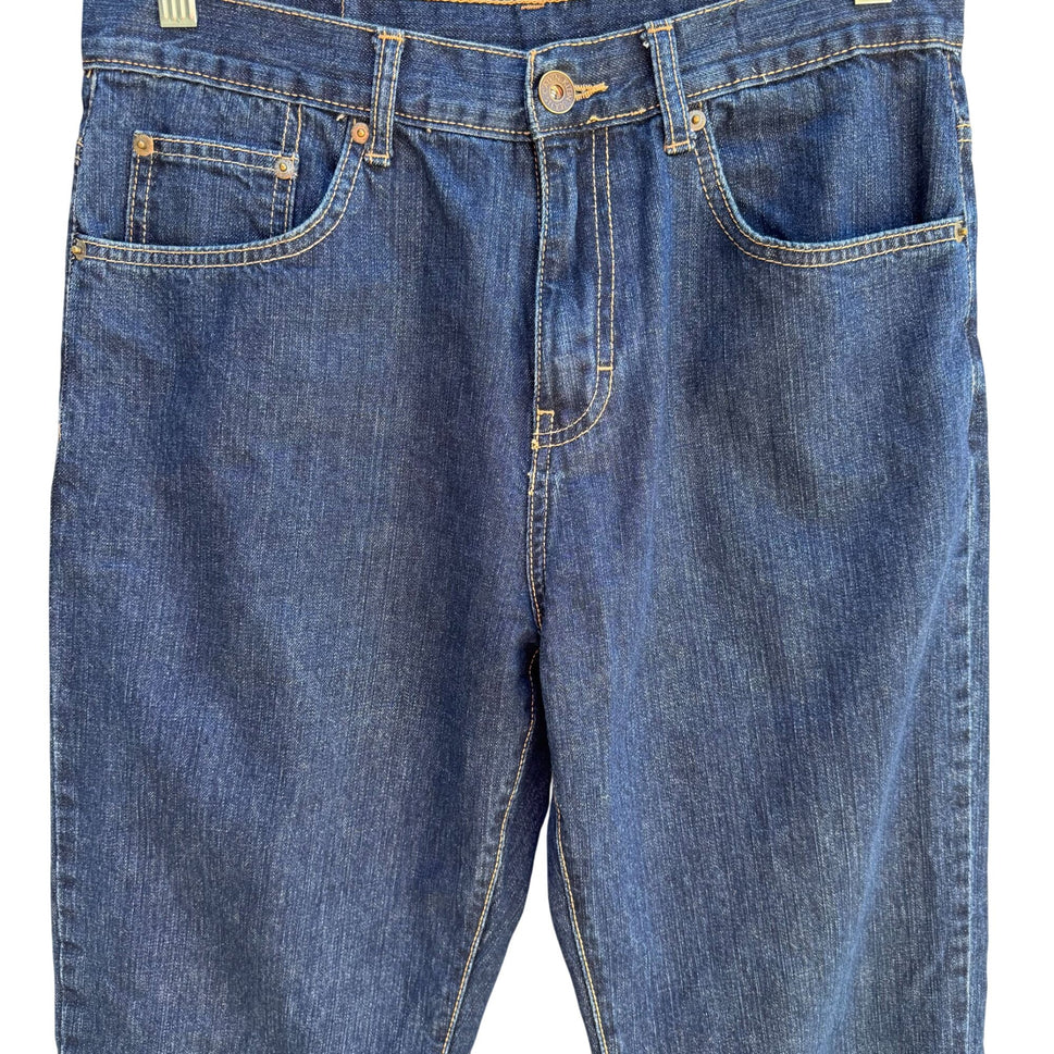 Calvin Klein Mens Dark Wash Relaxed Fit All Cotton Straight Leg Denim Jeans 32x32