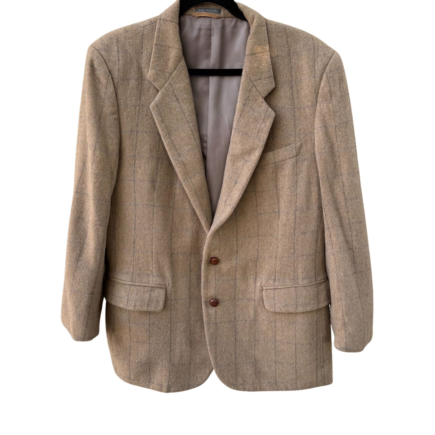 Phillipe Gabriel Designer Collection Vintage Mens Wool Taupe Plaid Blazer Jacket 42R