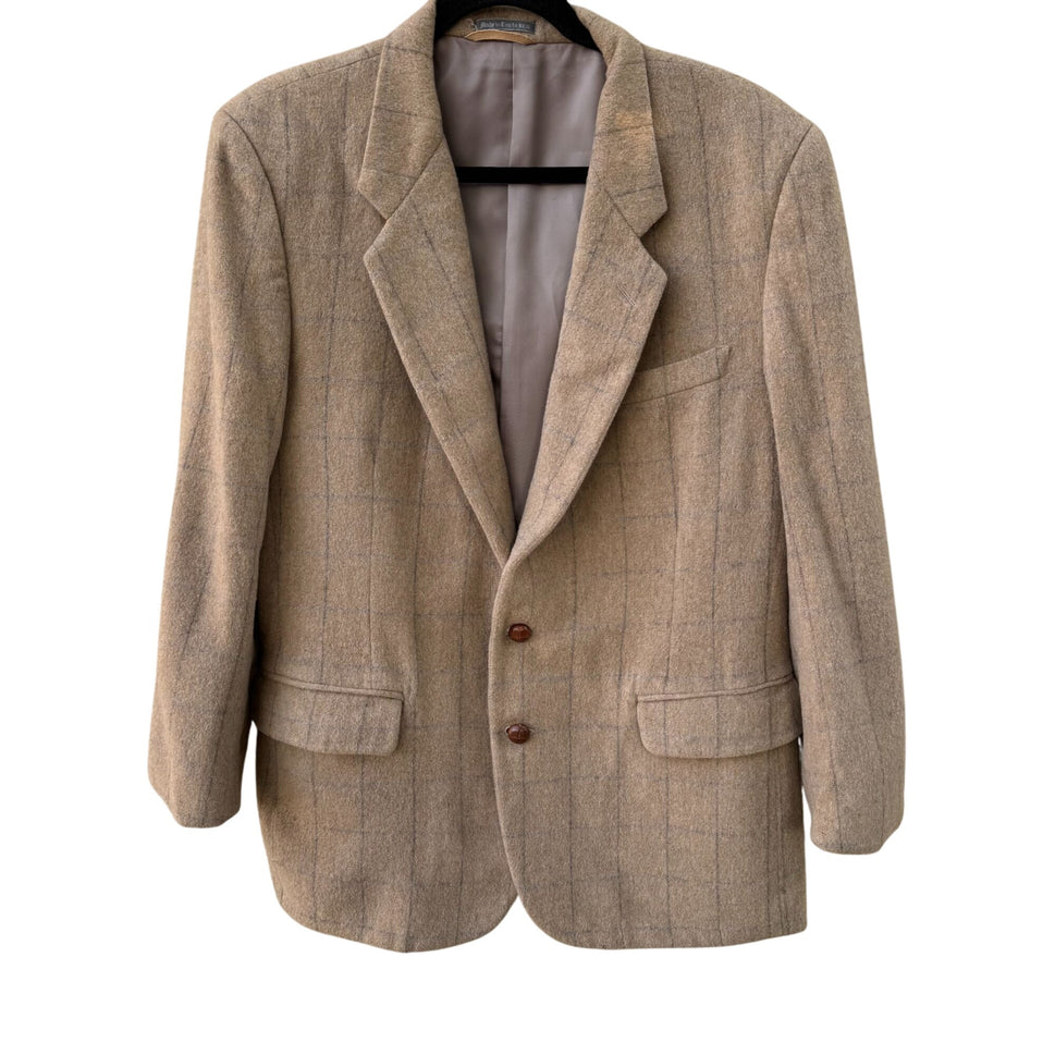 Phillipe Gabriel Designer Collection Vintage Mens Wool Taupe Plaid Blazer Jacket 42R