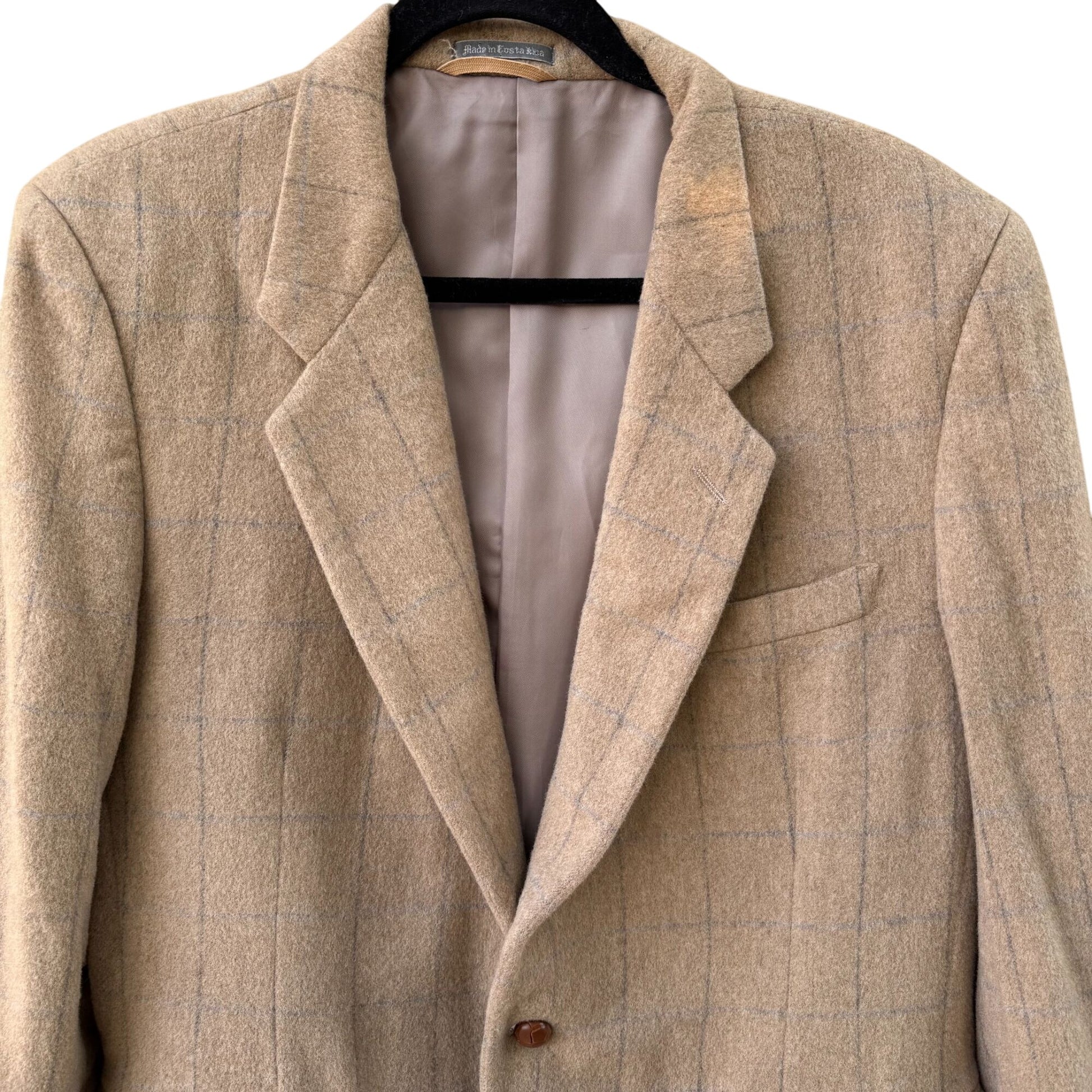 Phillipe Gabriel Designer Collection Vintage Mens Wool Taupe Plaid Blazer Jacket 42R