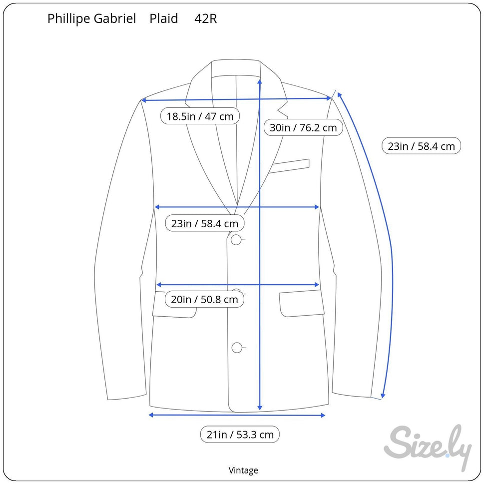 Phillipe Gabriel Designer Collection Vintage Mens Wool Taupe Plaid Blazer Jacket 42R