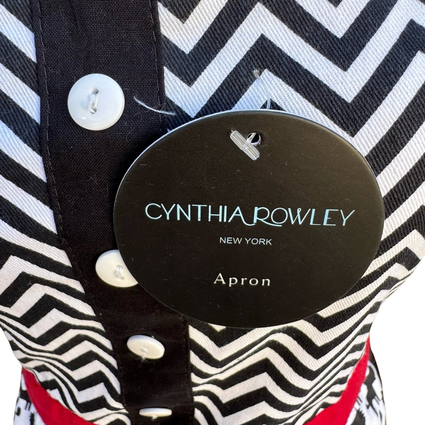 Cynthia Rowley New York Kitsch Apron Black White Chevron Cat Print Ruffle New