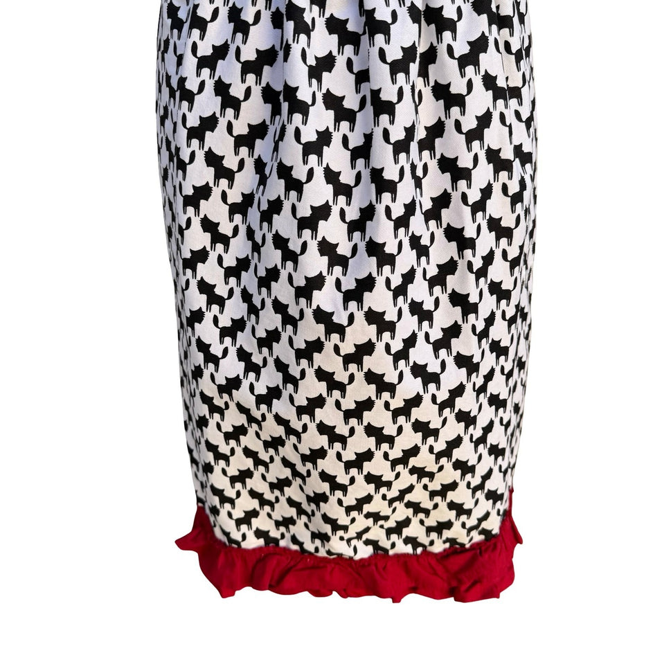 Cynthia Rowley New York Kitsch Apron Black White Chevron Cat Print Ruffle New