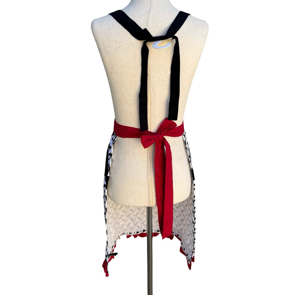 Cynthia Rowley New York Kitsch Apron Black White Chevron Cat Print Ruffle New