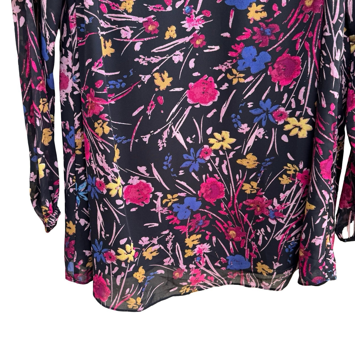 Boho Whimsigoth Cottagecore Dark Floral Ruffle Flowy Chiffon Romantic Blouse L
