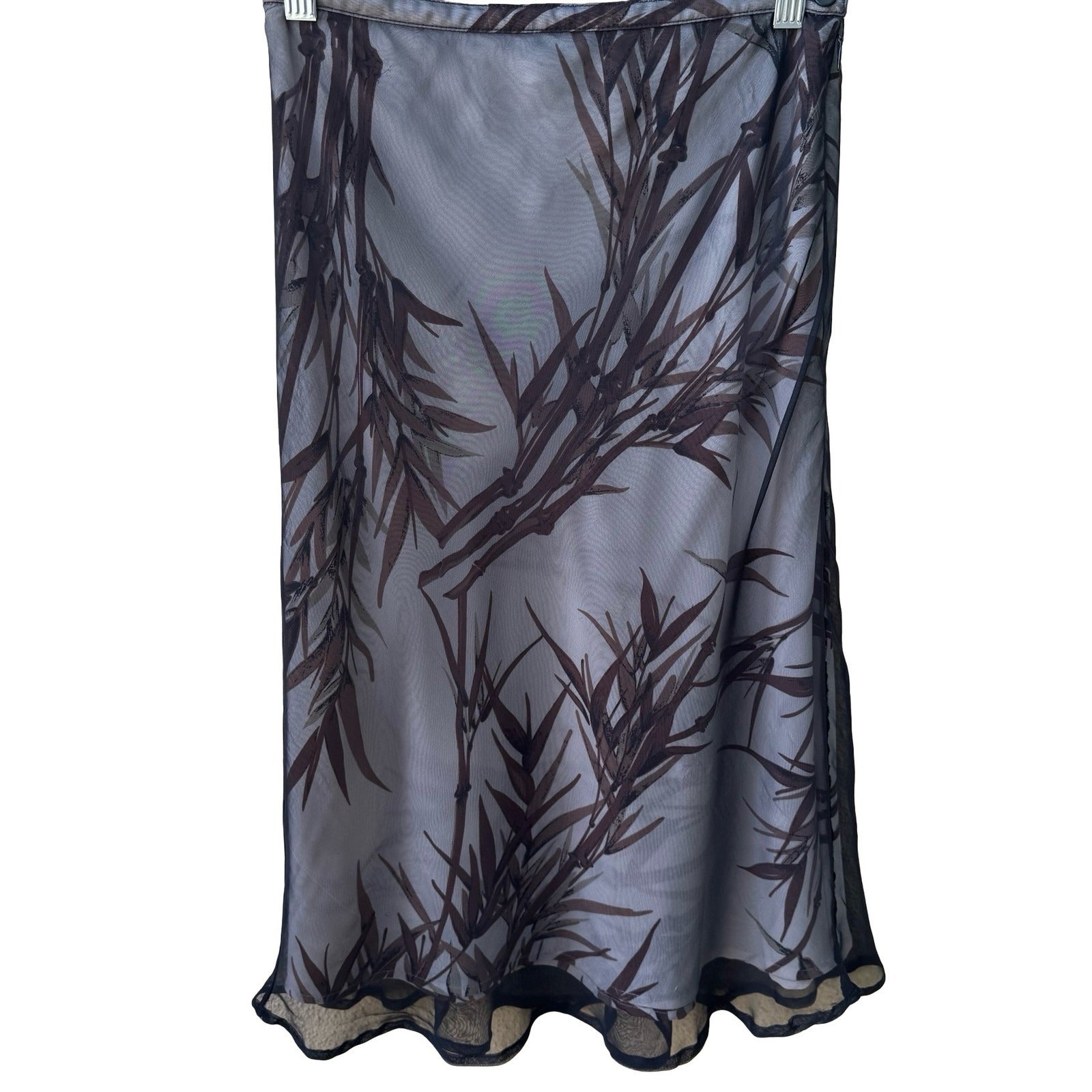 BCBG Max Azria Y2K 90s Whimsigoth Boho Bamboo Mesh Sheer Overlay Midi Skirt 4