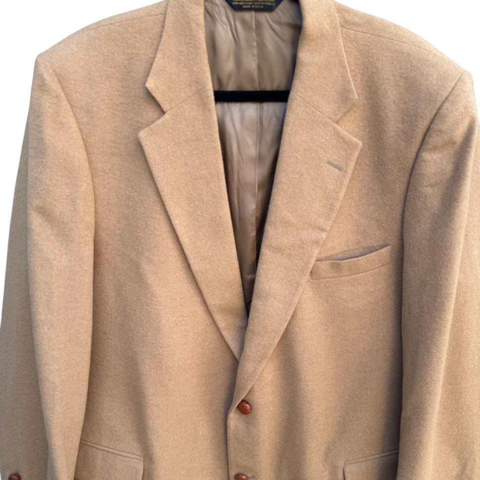 Botany 500 Vintage Mens Classic Camel Hair Wool Leather Two Button Blazer Jacket