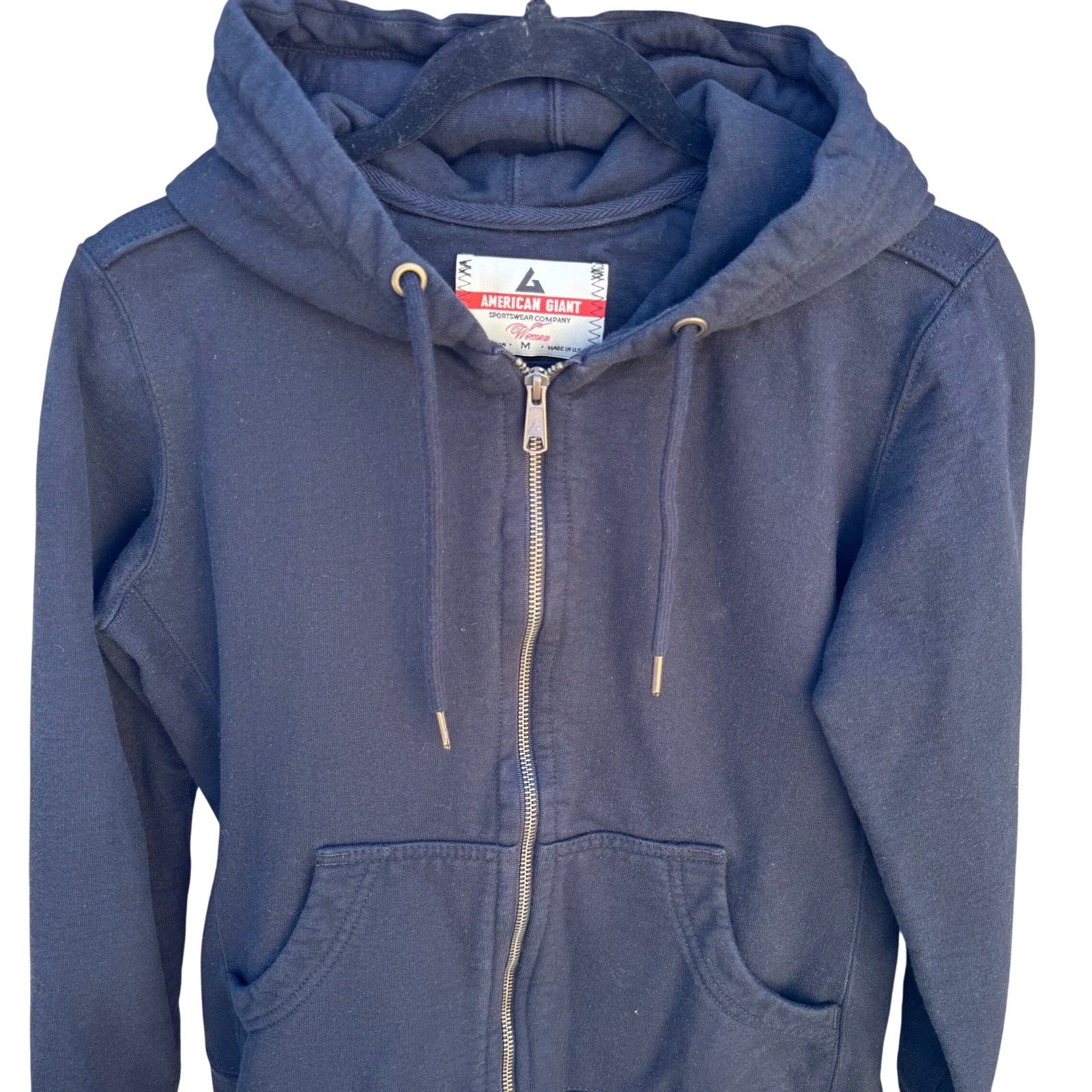 American Giant Womens Classic Full Zip Hoodie Black Cotton Sweatshirt Size M USA