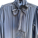 Switch The Great American Short Story Vintage 70s Gray Striped Bow Puff Sleeve Blouse M 3 image