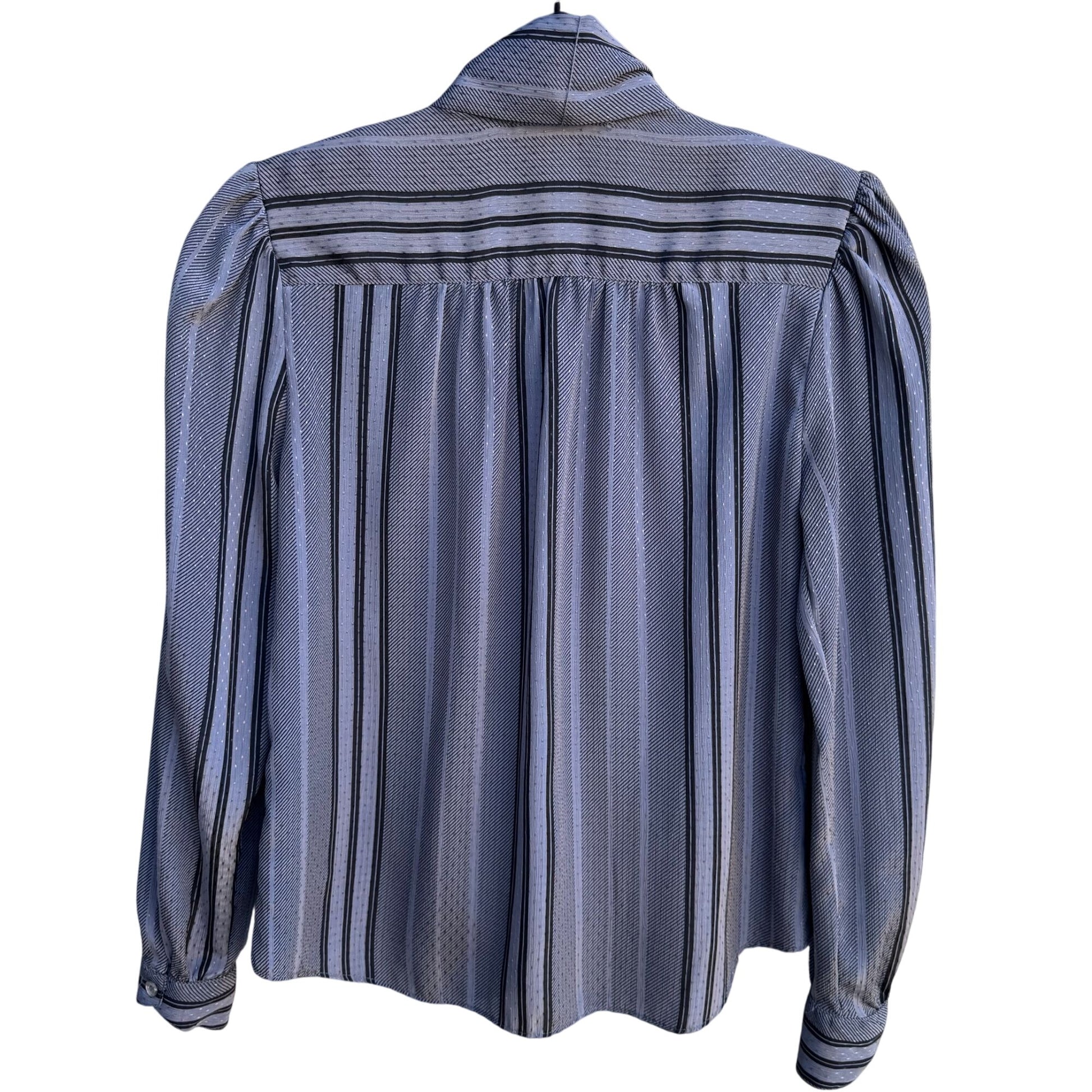 The Great American Short Story Vintage 70s Gray Striped Bow Puff Sleeve Blouse M