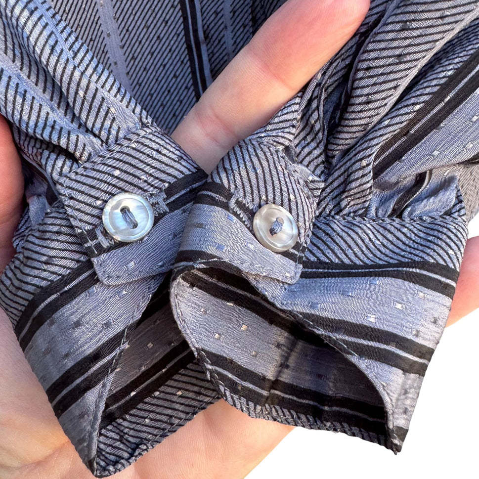 The Great American Short Story Vintage 70s Gray Striped Bow Puff Sleeve Blouse M