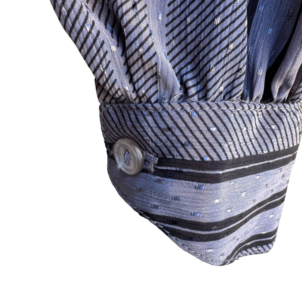 The Great American Short Story Vintage 70s Gray Striped Bow Puff Sleeve Blouse M